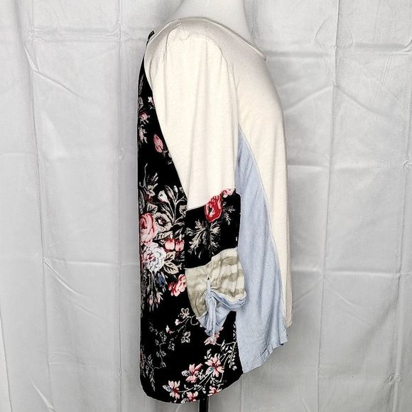 Woman's Style & Co. Patchwork Sleeve Cream Top M - Picture 3 of 7